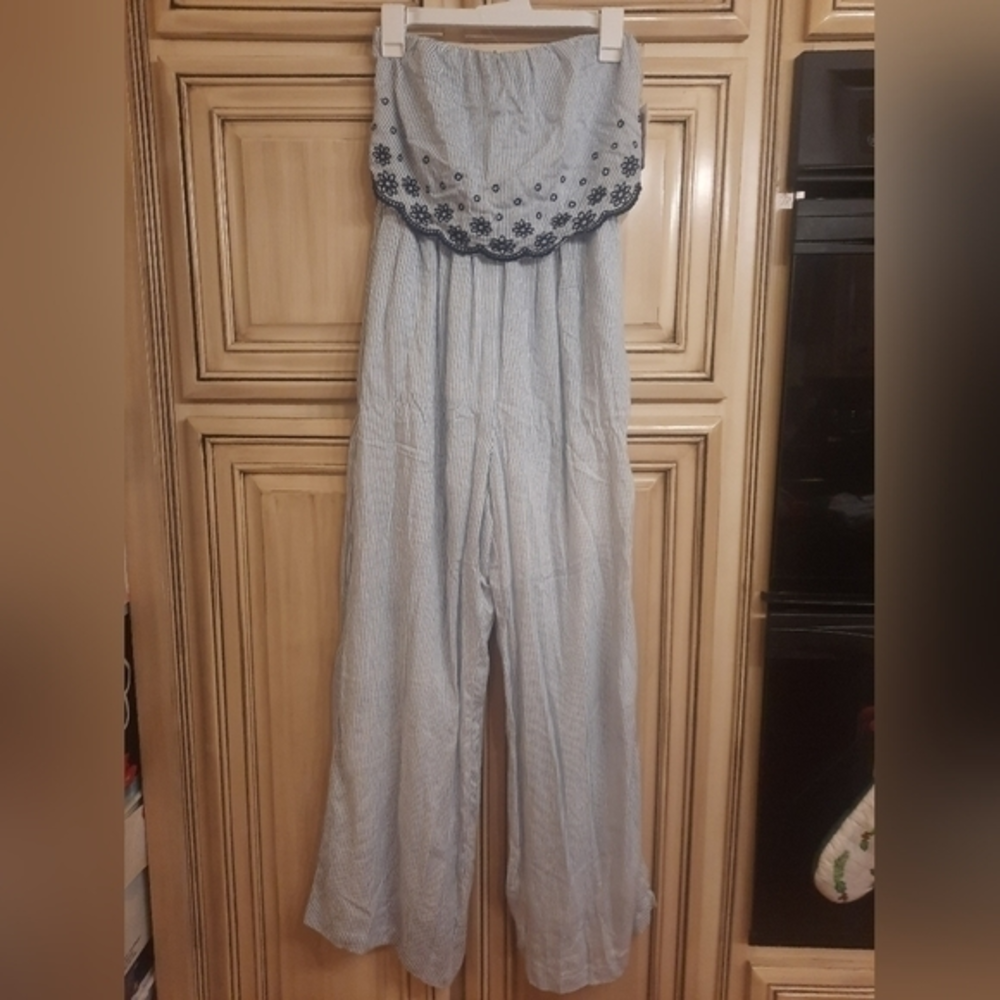 Jessica Simpson‎ Romper NWT Blue White Stripe Eyelet Embroidered MEDIUM